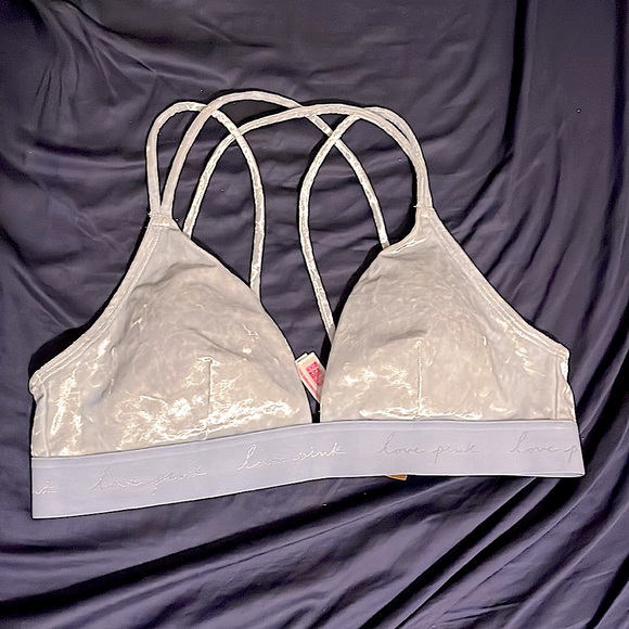 Victoria’s Secret PINK Large Light Blue Strappy Velvet Lounge Bra - Picture 1 of 5